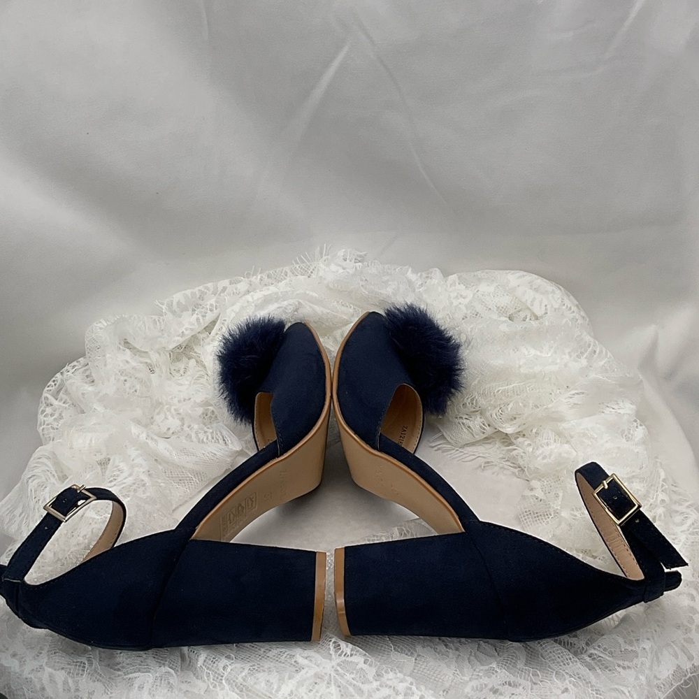 Zalore Women’s Sz6.5 Navy Blue Pointed-Toe Featuring Pom-Poms Women's Heels 0205 - Picture 4 of 15